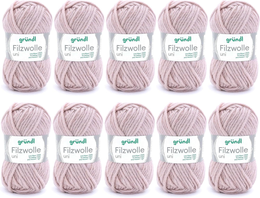 Gründl Filzwolle uni (Wolle zum Filzen, Stricken und Häkeln, Garn aus 100 % Schurwolle, 50 g / 50 m,
