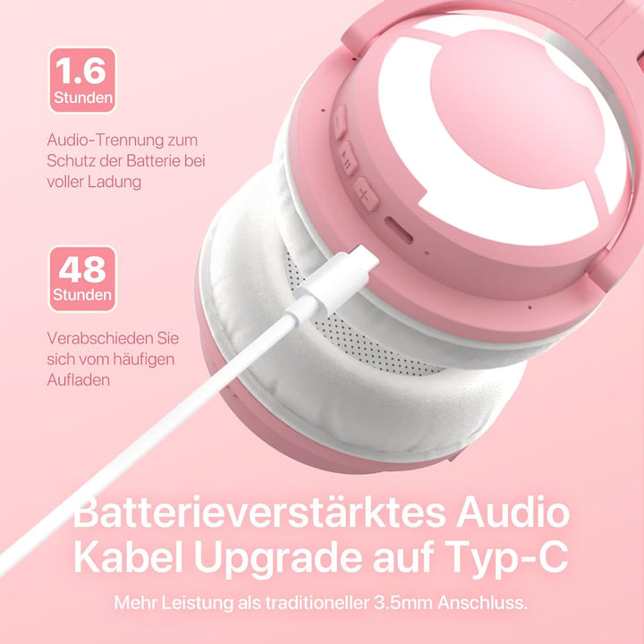 YOWU RGB Cat Ear Headphone 3S Wireless 5.0 Faltbares Gaming Headset mit integriertem Mikrofon & anpa