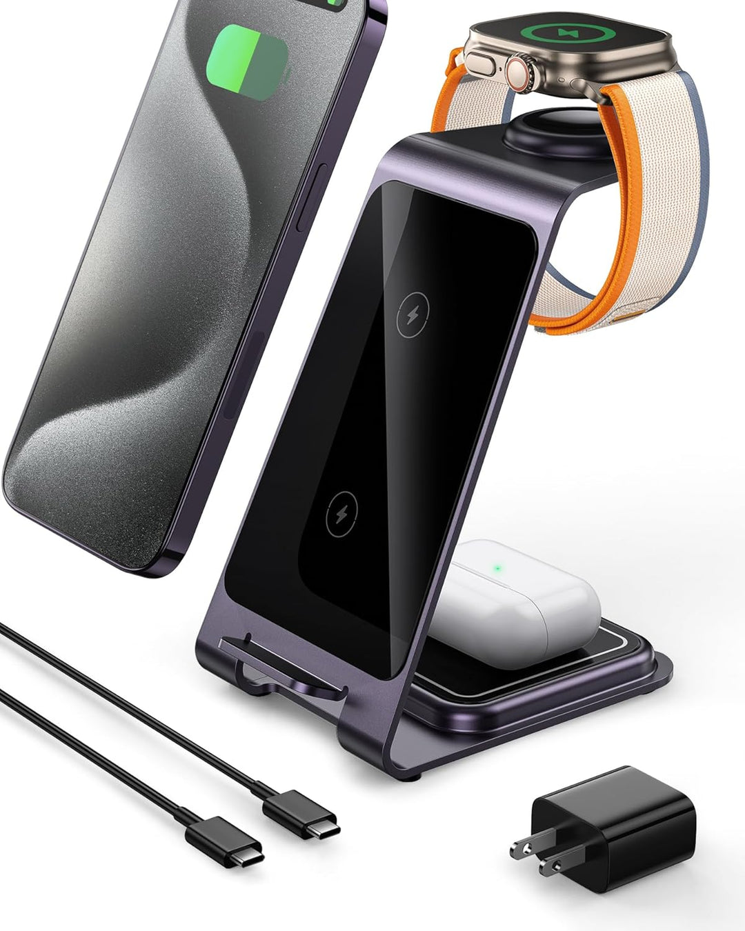 Intoval Kabellose Ladestation, 3-in-1-Ladegerät für Apple, iPhone/iWatch/earpods, iPhone 14,13,12 (P
