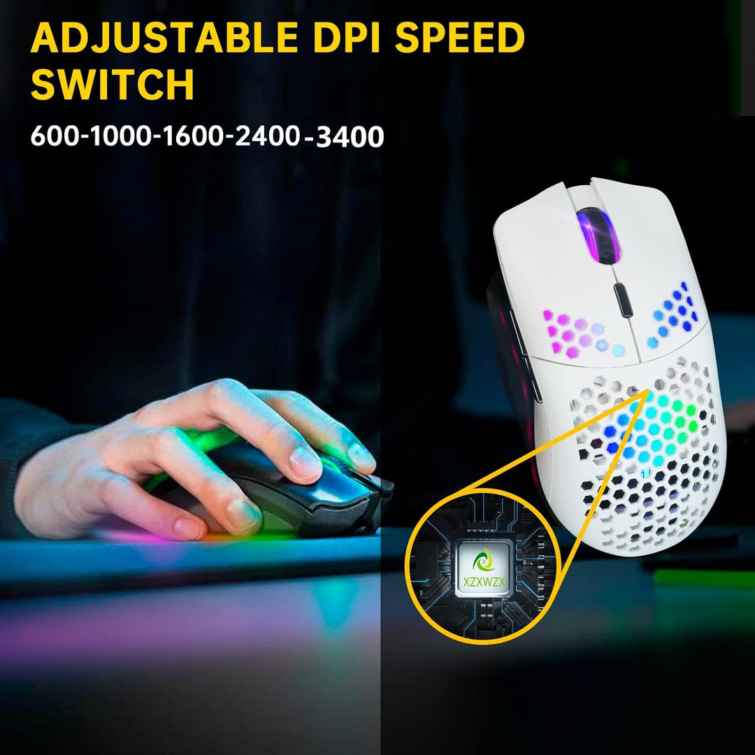 XZXWZX Kabellose Gaming-Maus mit Wabenstruktur, 11 Hintergrundbeleuchtung, RGB Chrom, 3.400 DPI, 6 p