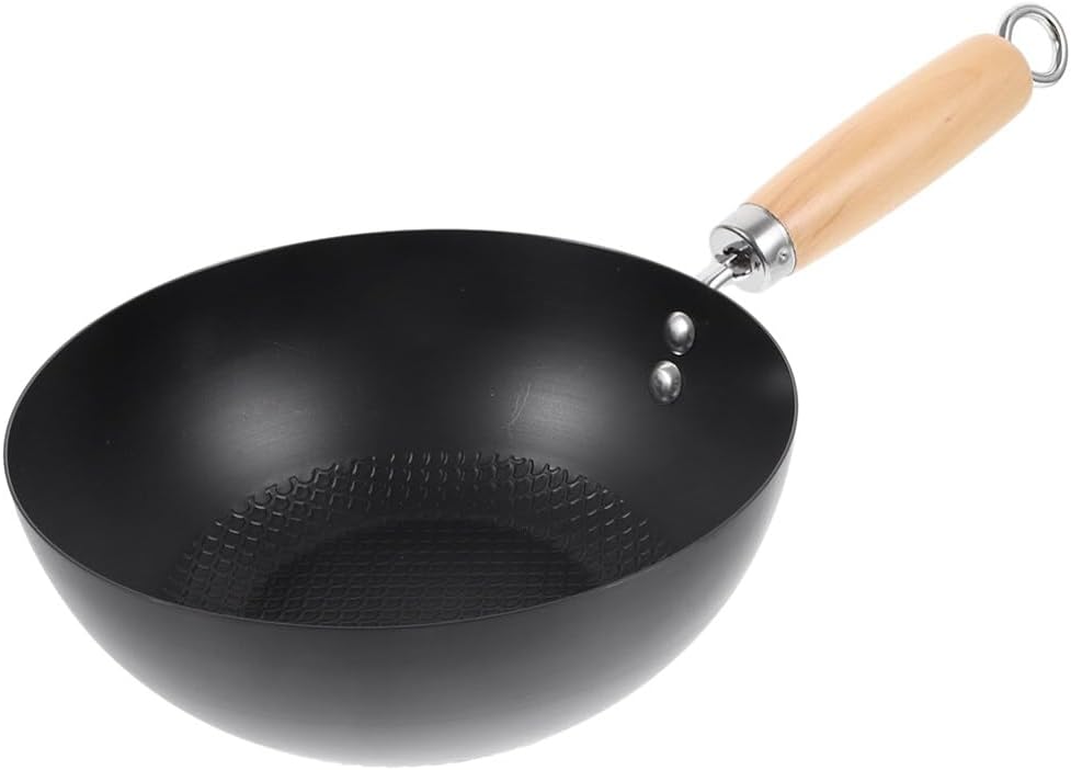 HOLIDYOYO Gusseisen-Wok Wok-Pfanne Aus Karbonstahl Wok-Pfanne Chinesischer Wok 24 Cm Tiefe Bratpfann
