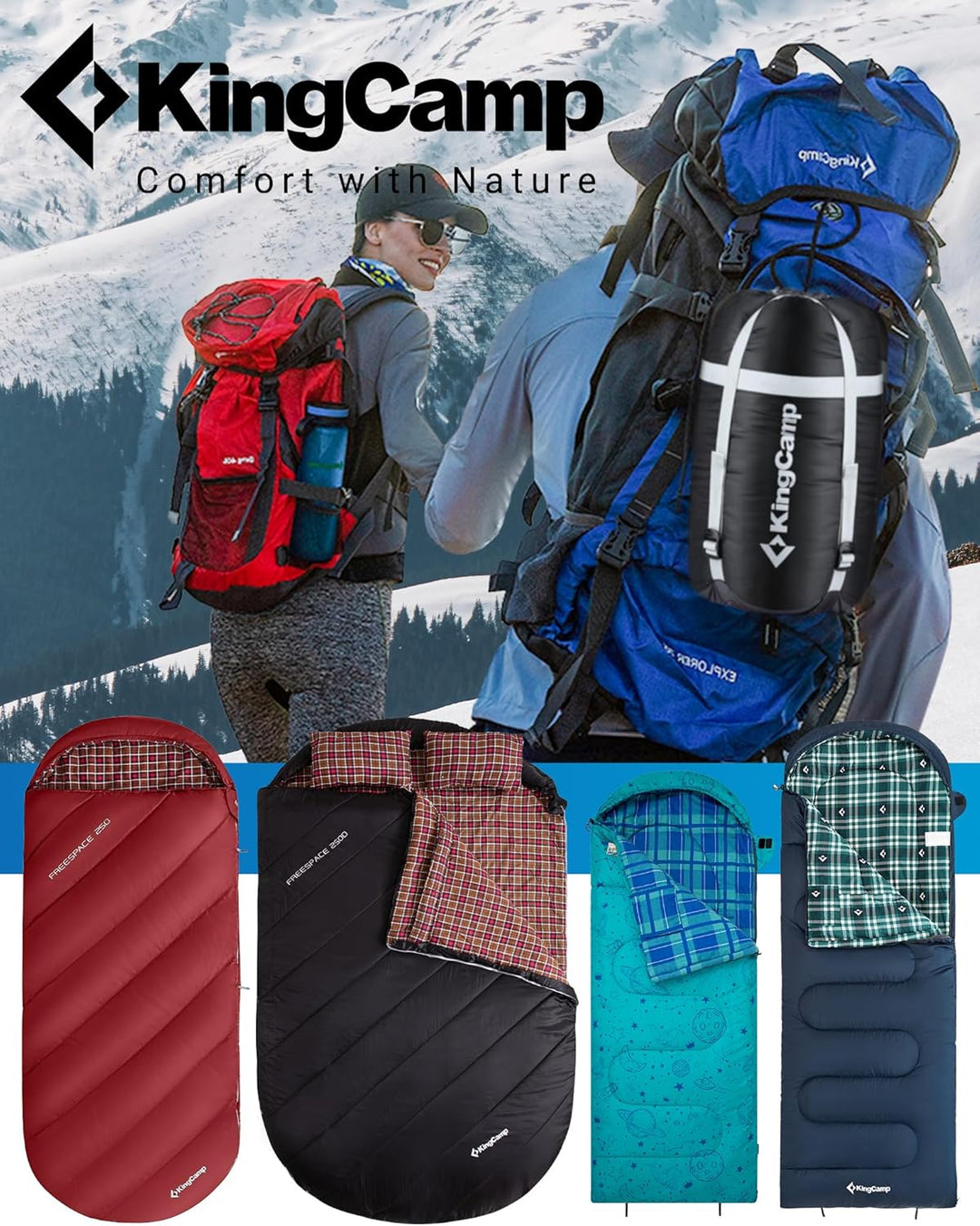 KingCamp XXL Schlafsack Campingschlafsack 3 Jahreszeiten Übergrösse für Erwachsene Outdoor Rucksackr