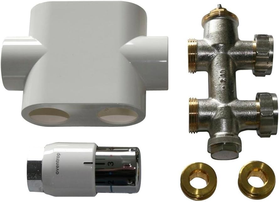Heizkörper Mittelanschlussblock 1/2 Zoll DURCHGANG, SET inkl. Thermostat, FA. Oventrop, weiss