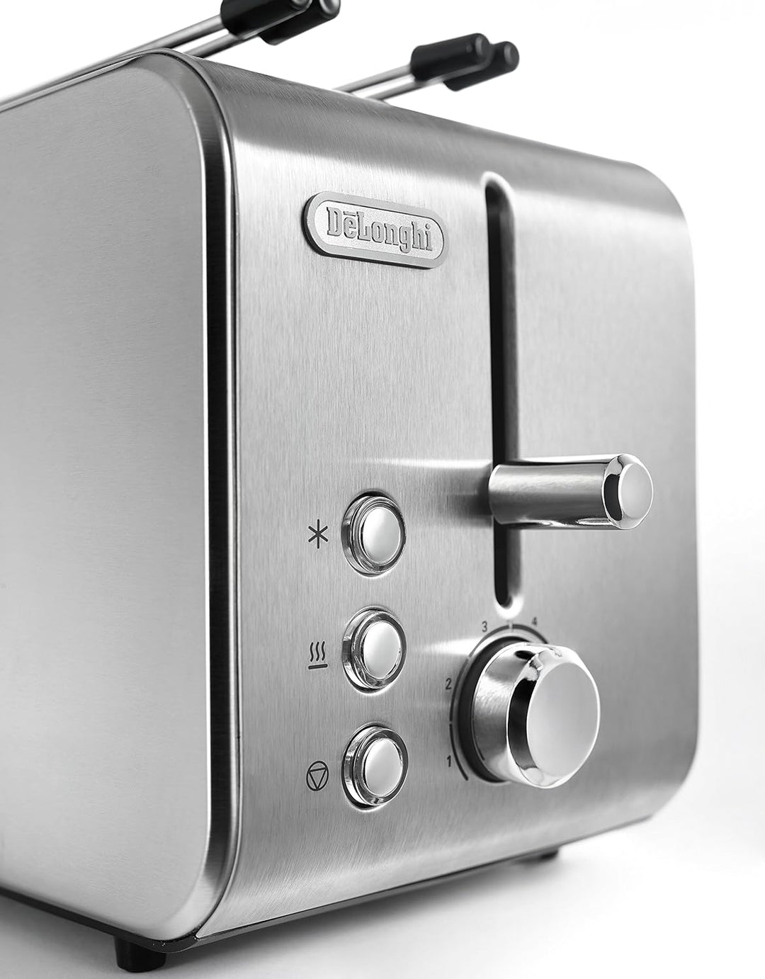 De'Longhi CTX2203.S Toaster mit Zange, stufenweise Kontrolle des Röstgrads, 3 Funktionen, Krümelschu