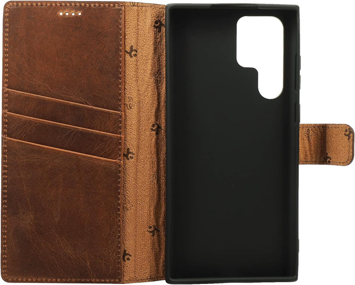 Suncase Book-Style Hülle kompatibel mit Samsung Galaxy S22 Ultra 5G Leder Tasche (Slim-Fit) Lederhül