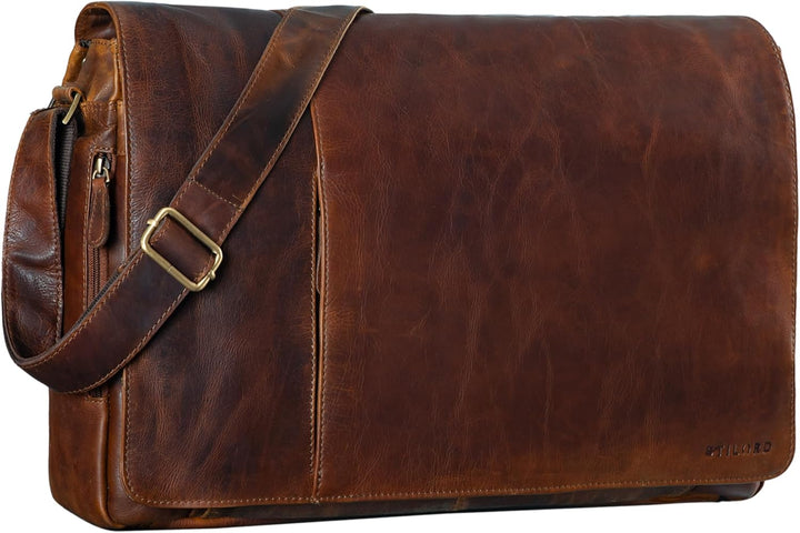 STILORD 'Maximus' XXL Ledertasche riesige Umhängetasche Unitasche 17 18 19 21 Zoll Laptop Aktentasch