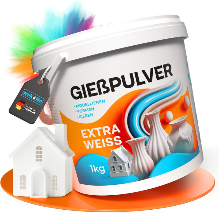 Giesspulver Extra Weiss 1,0kg - Premium Gips zum Giessen - Reliefgiesspulver weiss aus hochwertigem