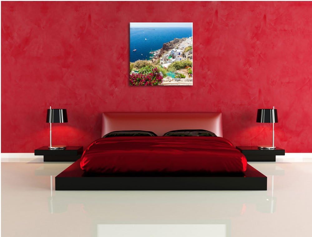 Griechische Küste, Format: 70x70 auf Leinwand, XXL riesige Bilder fertig gerahmt mit Keilrahmen, Kun