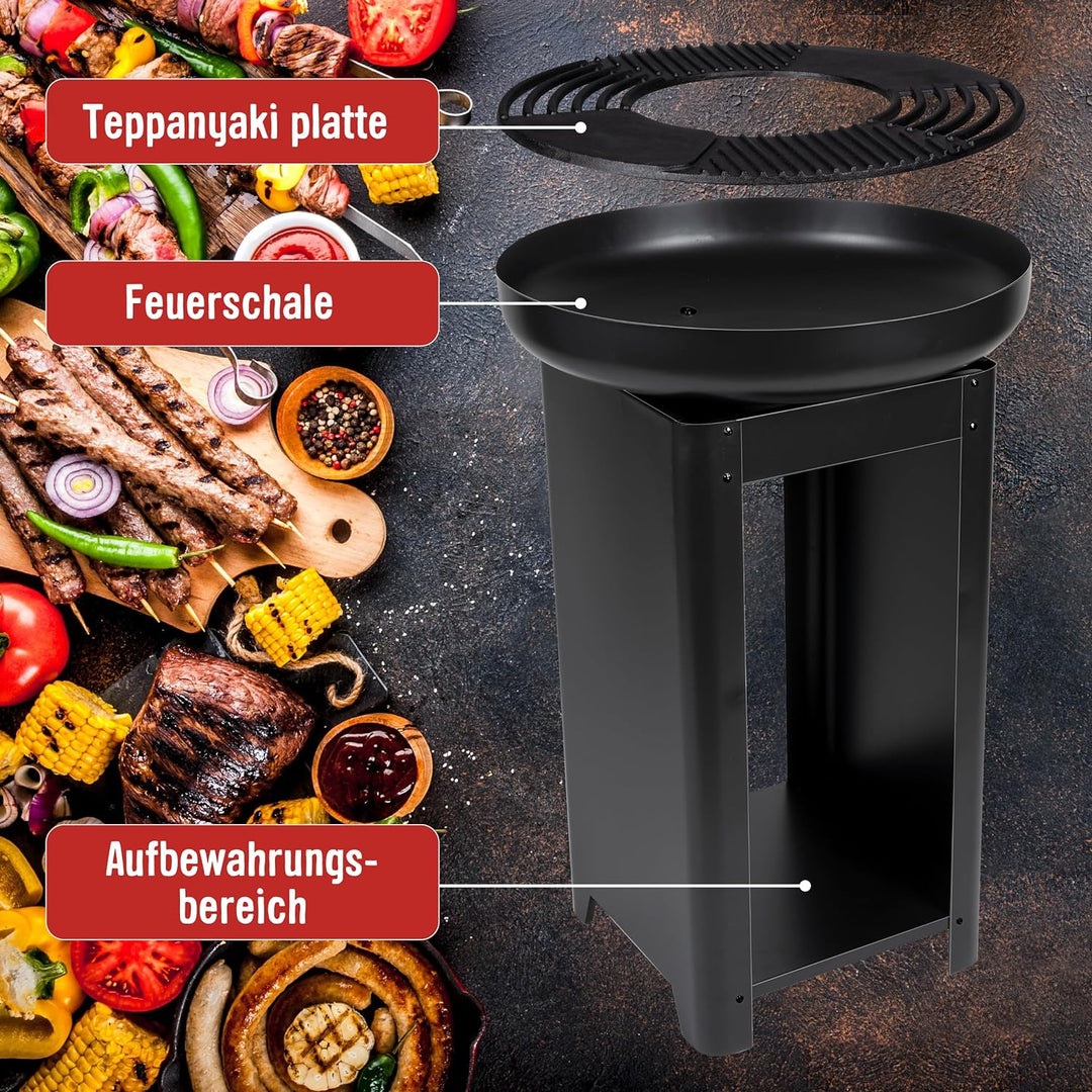BBQ Collection 3-in-1 Feuerschale und Teppanyaki Grillrost - Feuerkorb - Plancha Grillplatte - 61 x