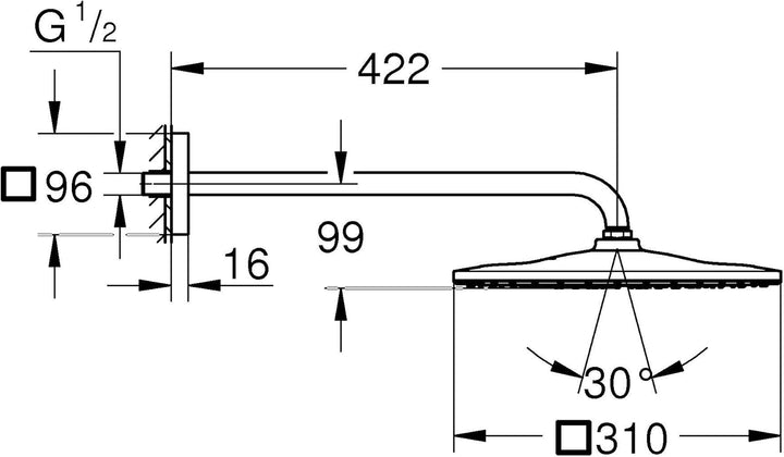 GROHE Rainshower 310 - Kopfbrauseset (wassersparend, 422mm Kopfbrause, Antikalk- System) , eckig, ch