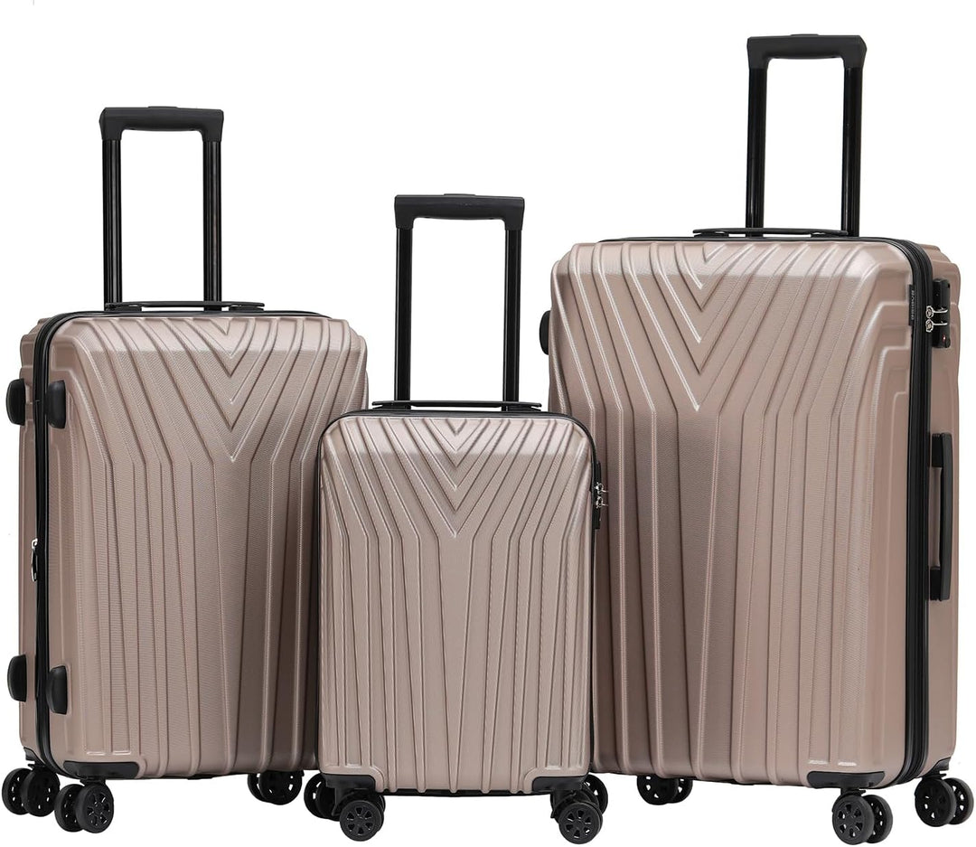 BEIBYE Kofferset Rollkoffer Koffer Hartschale,TSA Schloss, Zwillingsrollen, Erweiterung (Champagner,
