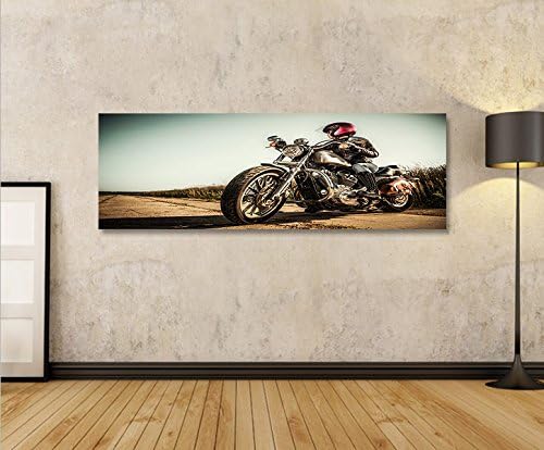 islandburner Bild Bilder auf Leinwand Biker Girl Panorama XXL Poster Leinwandbild Wandbild Dekoartik