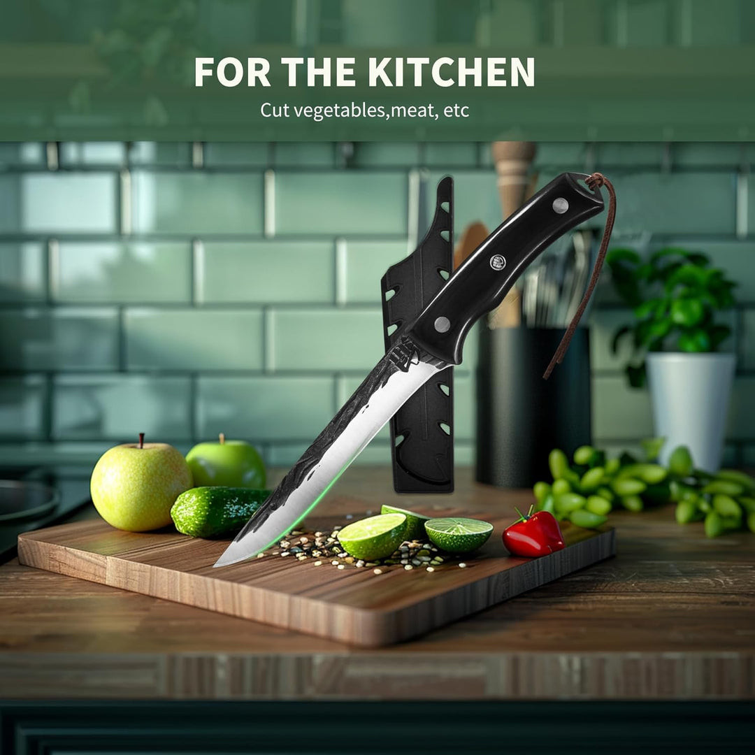 FULLHI Ausbeinmesser, Multi-Farben Griff Full Tang Küchenmesser, High Carbon Steel Carving Fishing D