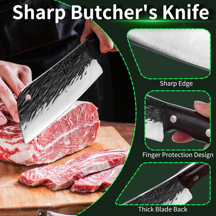 FULLHI Metzgermesser, Küchenmesser mit hohem Kohlenstoffstahl, Gemüsebeil, chinesisches Kochmesser,