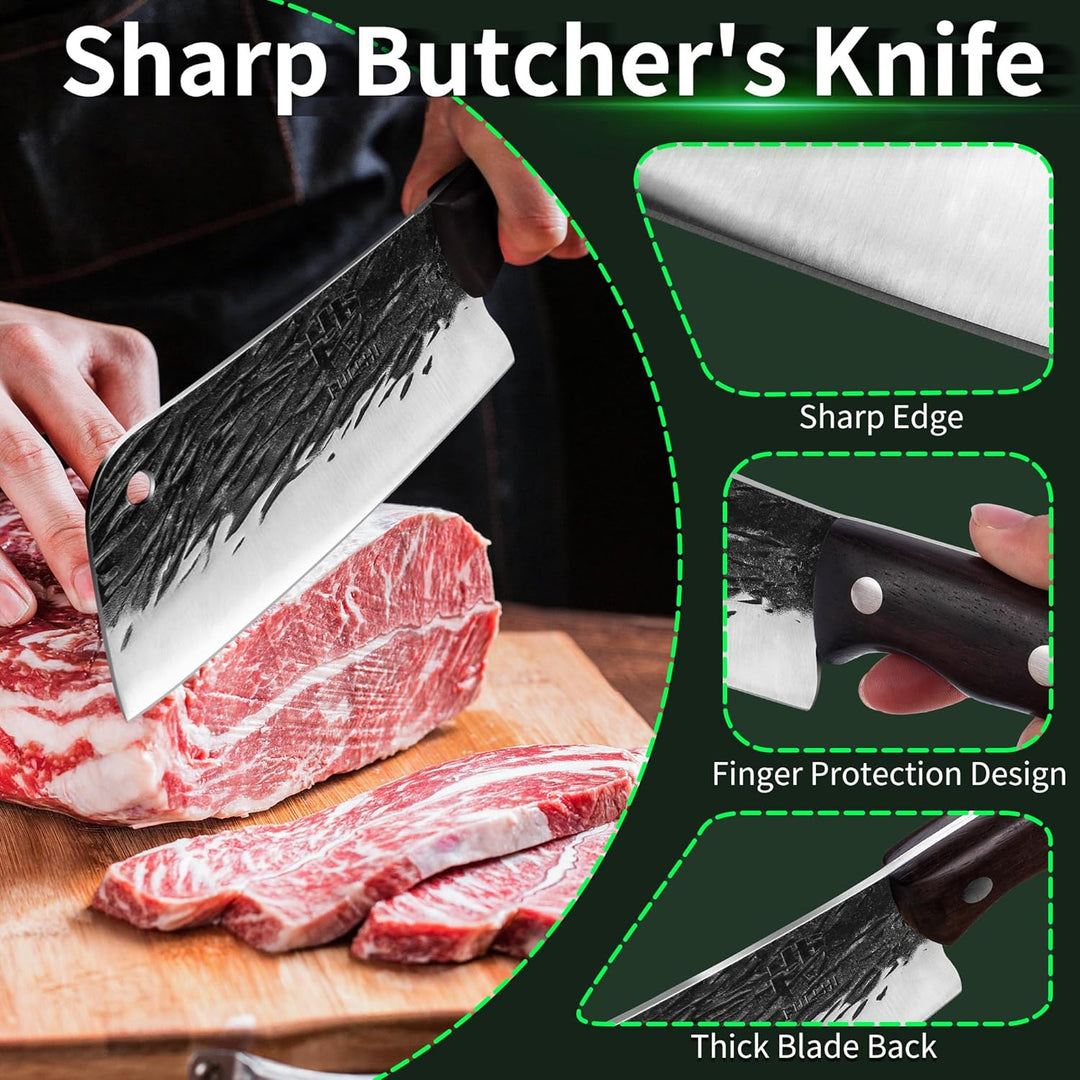 FULLHI Metzgermesser, Küchenmesser mit hohem Kohlenstoffstahl, Gemüsebeil, chinesisches Kochmesser,