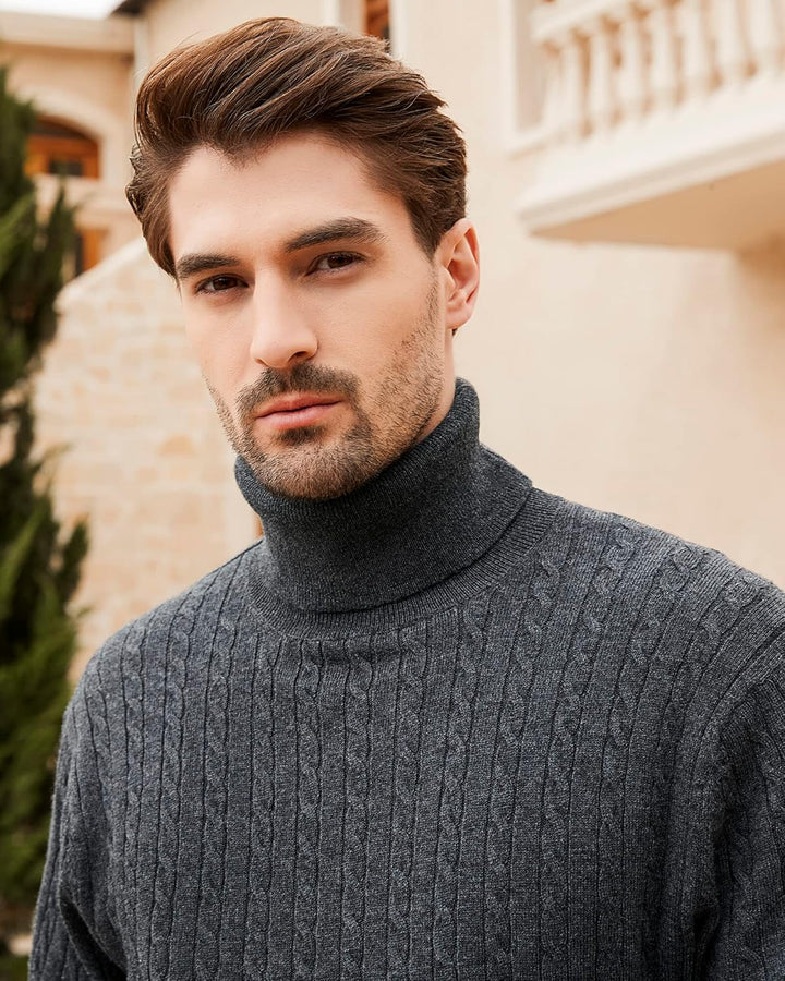 Kallspin Herren Turtleneck Wollmischung Rollkragen Pullover Relaxed Fit Langarm Zopfstrick Jumper M