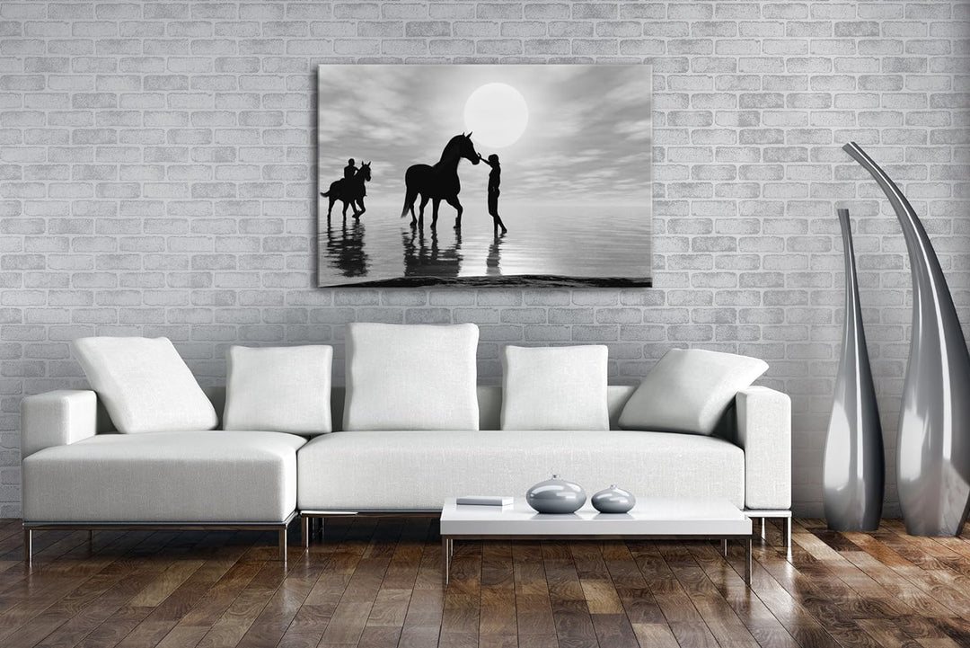deyoli Silhouette einer Reitergruppe Effekt: Schwarz/Weiss Format: 80x60 als Leinwandbild, Motiv fer