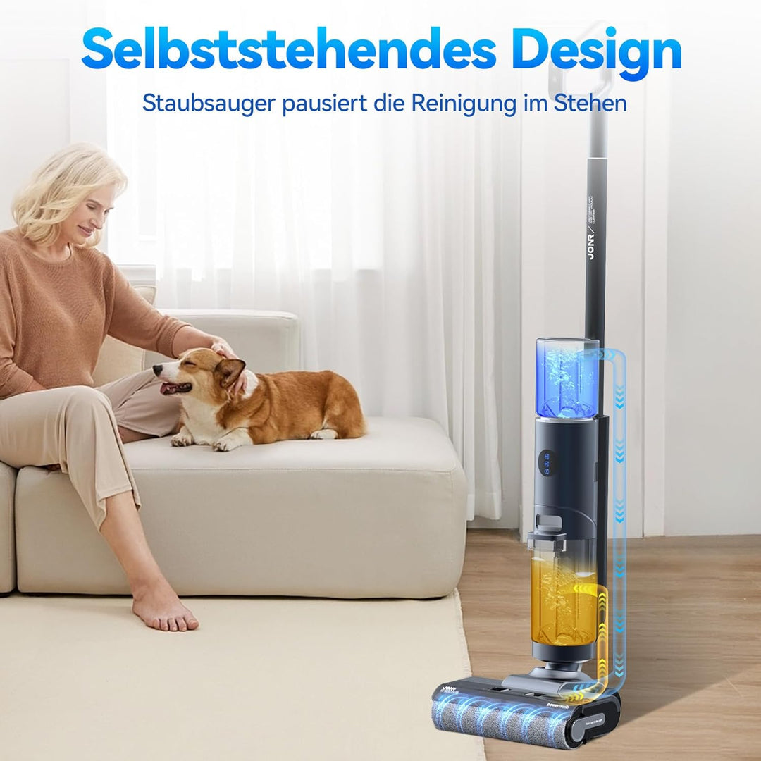 JONR ED12 Pro Nass Trockensauger Akku, Kabelloser Saugwischer, Dreikantenreinigung, Heisswasser-Selb