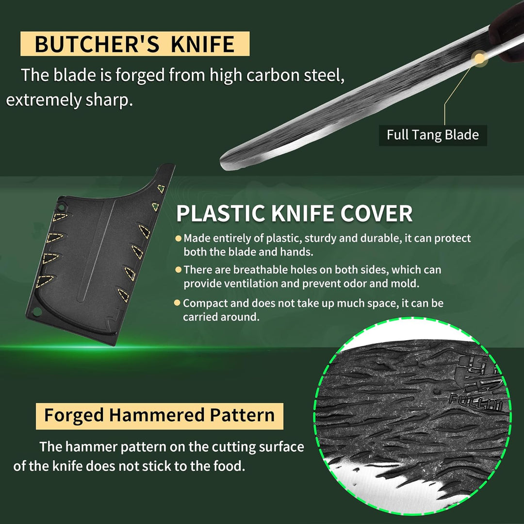 FULLHI Voll-Tang Metzgermesser mit Scheide, serbisches Kochmesser mit hohem Kohlenstoffstahl Fleisch