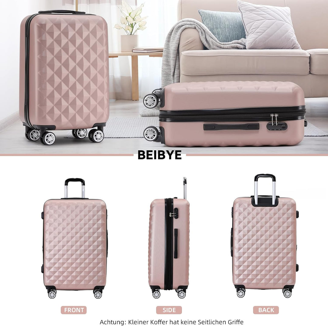 BEIBYE Zwillingsrollen 2066 Hartschale Trolley Koffer Reisekoffer Gepäck M-L-XL-Set (Rosa Gold, XL)
