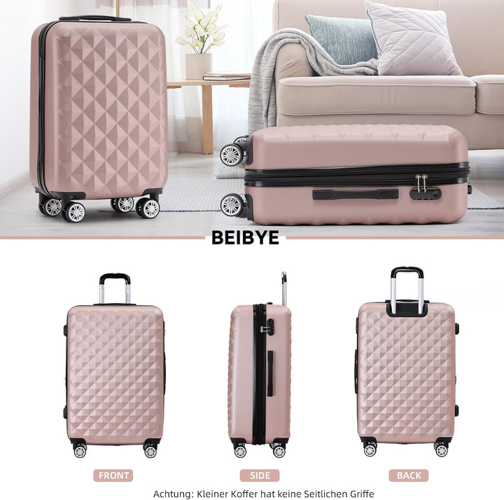 BEIBYE Zwillingsrollen 2066 Hartschale Trolley Koffer Reisekoffer Gepäck M-L-XL-Set (Rosa Gold, L) R
