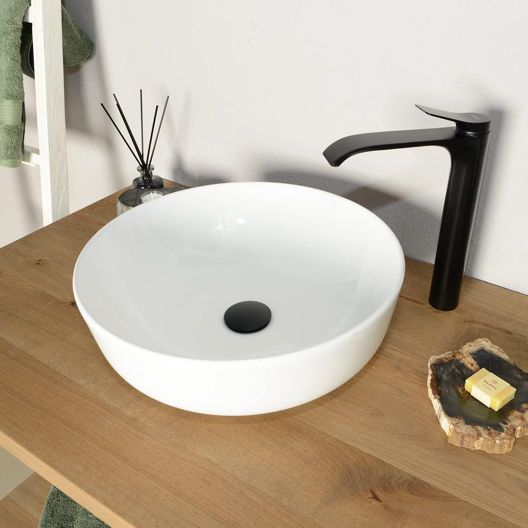 42 cm rund Keramik Waschbecken weiss von WOHNFREUDEN - Stein Aufsatzwaschbecken Badezimmer Waschbeck