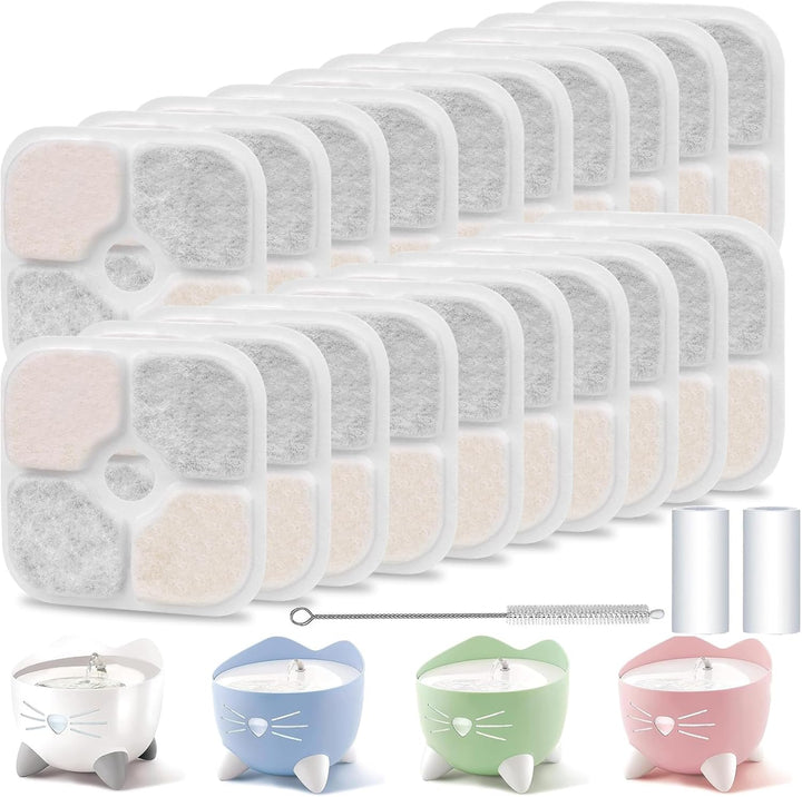 PARTSEE 20 Stück Katzenbrunnen Filter für 2,5L Catit Pixi Trinkbrunnen, Harz aktivierte Kohlenstoff