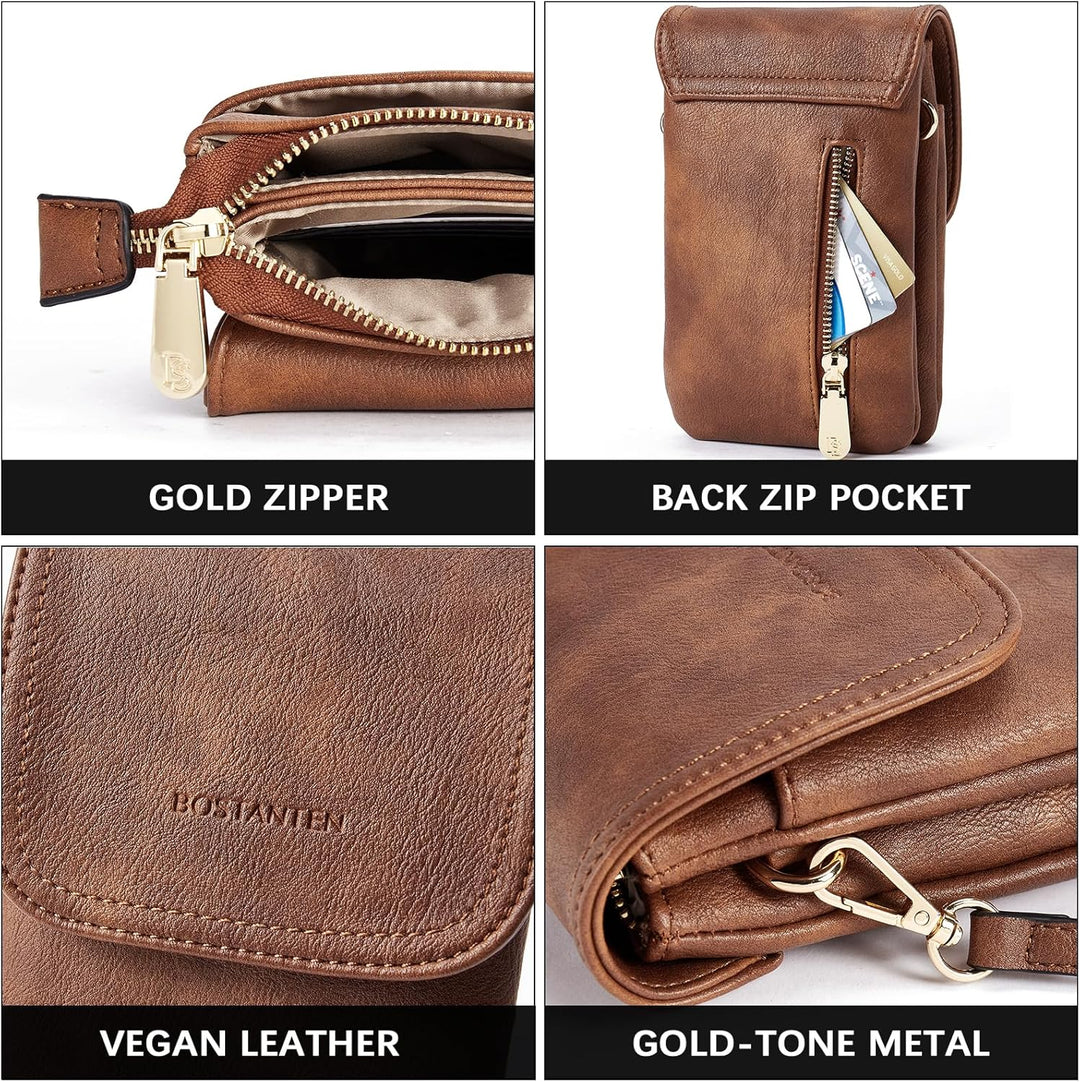 BOSTANTEN Handytasche zum Umhängen Leder, Handy Umhängetasche Damen, Handytasche mit Geldbörse zum U