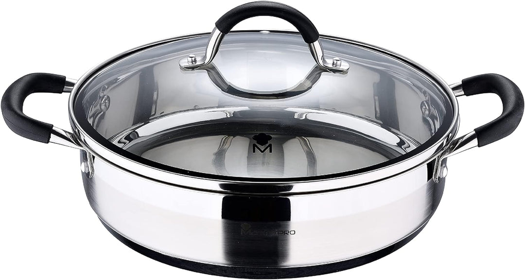 MasterPro Foodies | Niedriger Kochtopf mit Glasdeckel | 3,8 L Fassungsvermögen | Hergestellt aus Ede