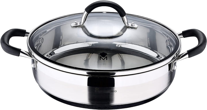 MasterPro Foodies | Niedriger Kochtopf mit Glasdeckel | 3,8 L Fassungsvermögen | Hergestellt aus Ede