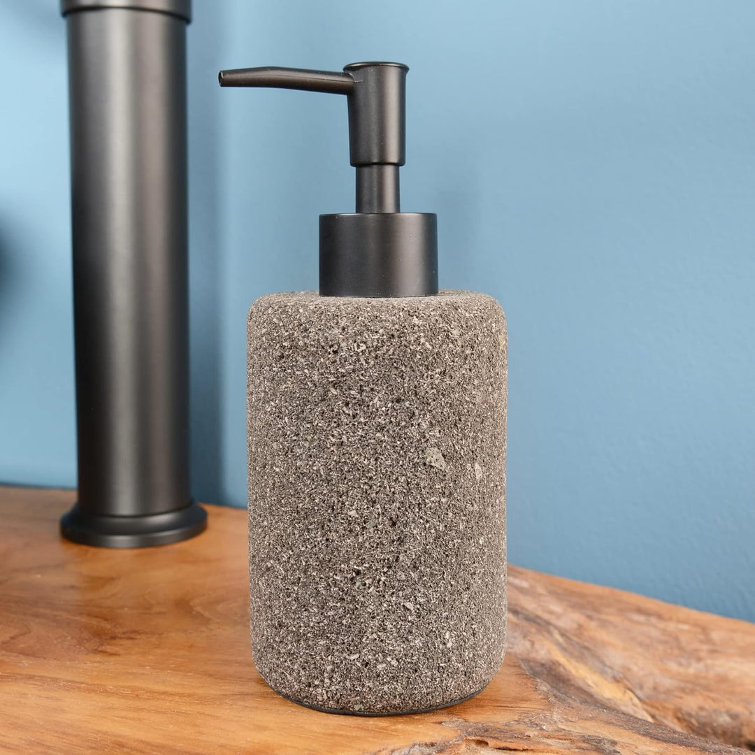 Stein Seifenspender 17 cm aus Lava schwarz Spülmittelspender poliert Seifendosierer Pumpspender Seif