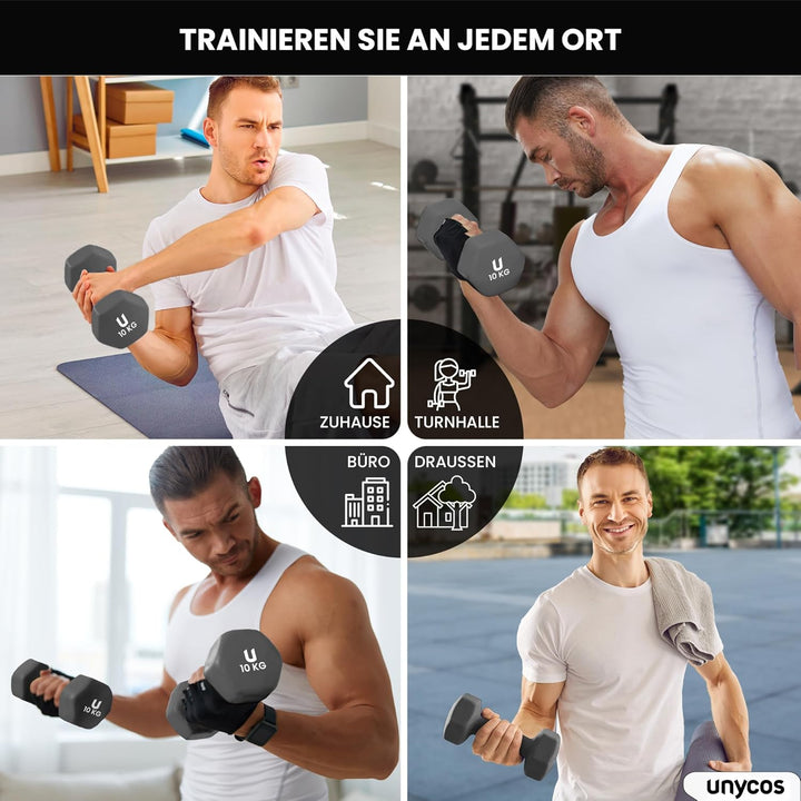 unycos - Neopren Hanteln, Kurzhanteln 2er Set von 1-10 kg für Männer und Frauen, Rutschfest, Anti-Ro