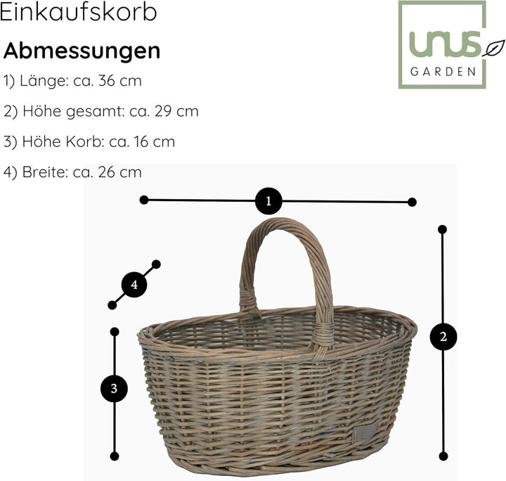 UNUS Weidenkorb Picknickkorb Einkaufskorb Henkelkorb 36x16x26cm(LxHxB) grau Grau mittel, Grau mittel