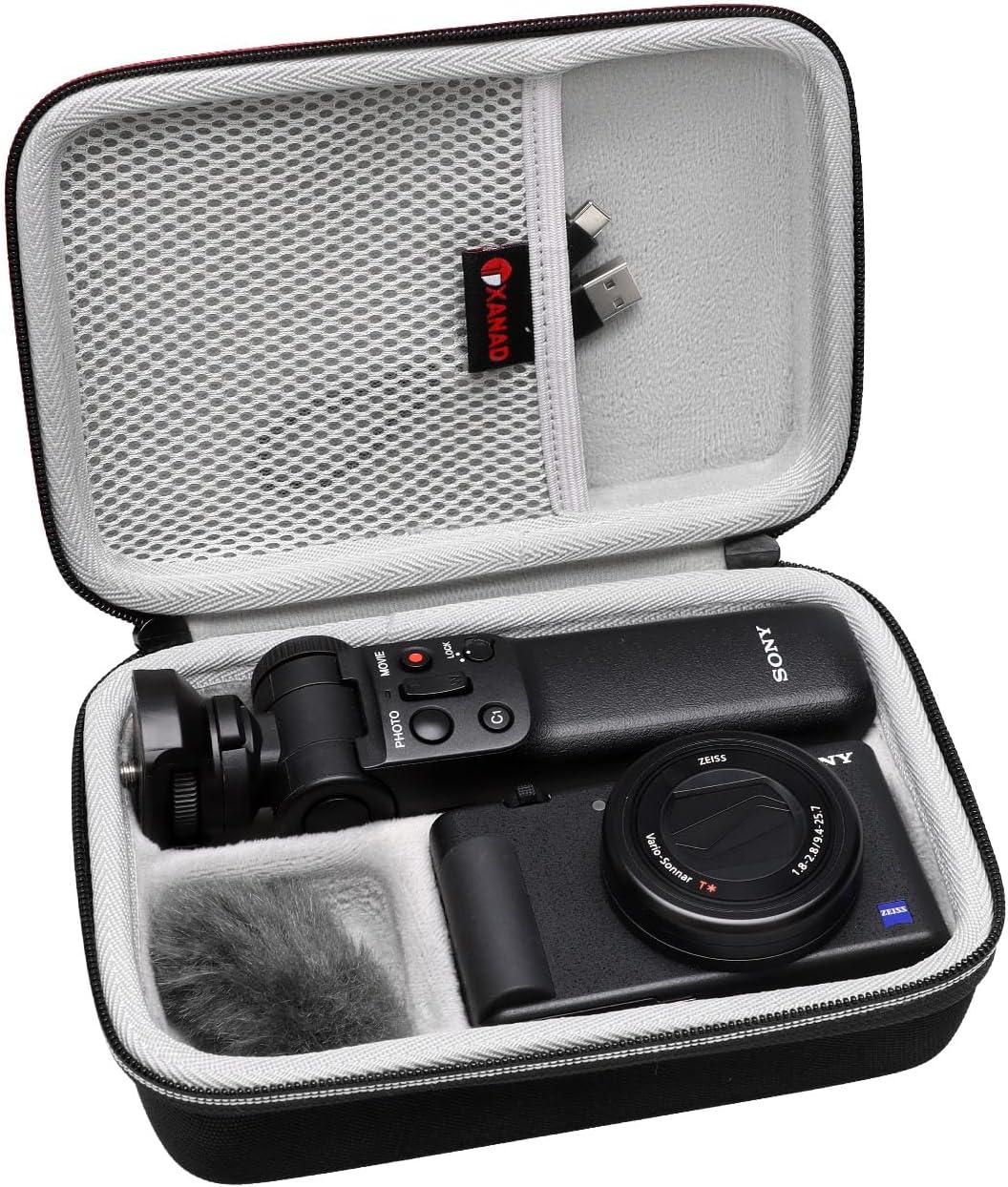 XANAD Eva Reisetasche für Sony ZV-1 ZV-1II 2 Kamera mit Vlogger Zubehör-Kit Stativ und Mikrofon - Re