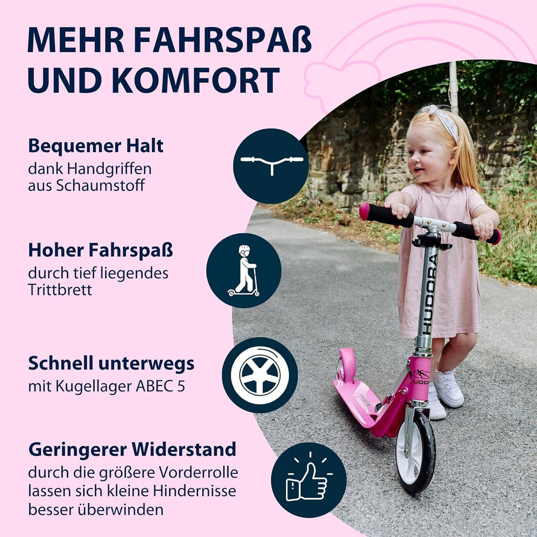 HUDORA Little BigWheel Scooter - Sicherer Aluminium-Roller für Kinder ab 3 Jahren - Höhenverstellbar