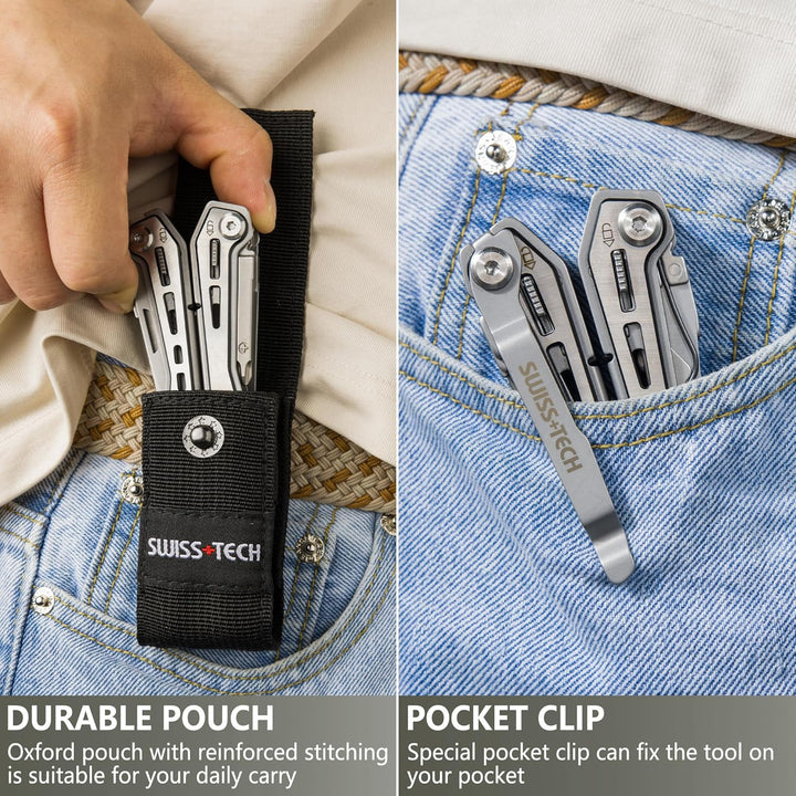 Swiss+Tech Multitool 16 in 1, Multifunktionszange Edelstahl Faltbares Multifunkstionswerkzeug Multif