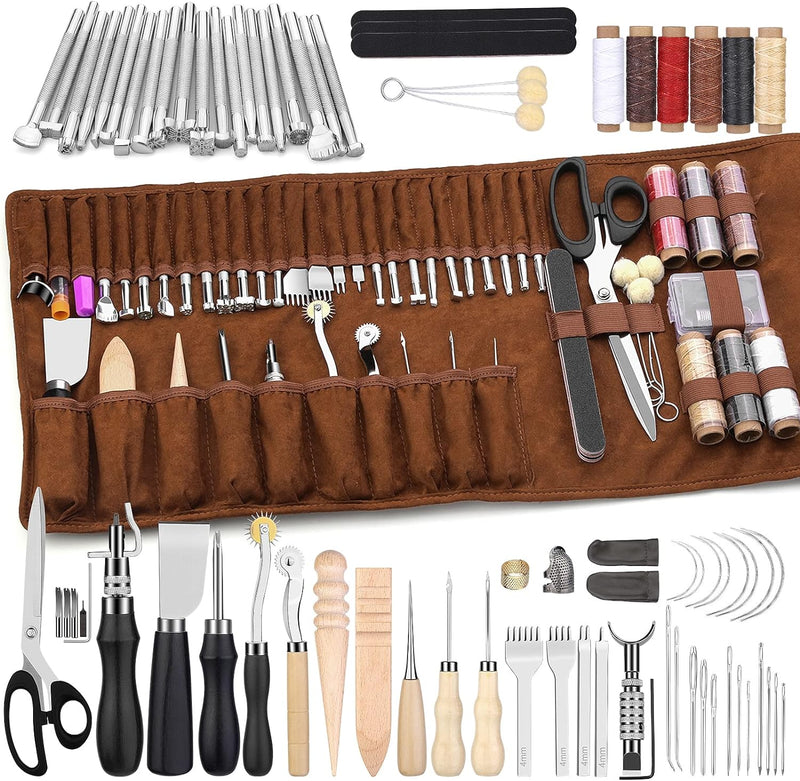 Wamkon Lederhandwerks-Werkzeuge Leder-Nähset Lederschnitzwerkzeuge Lederhandwerks-Werkzeug-Set für L