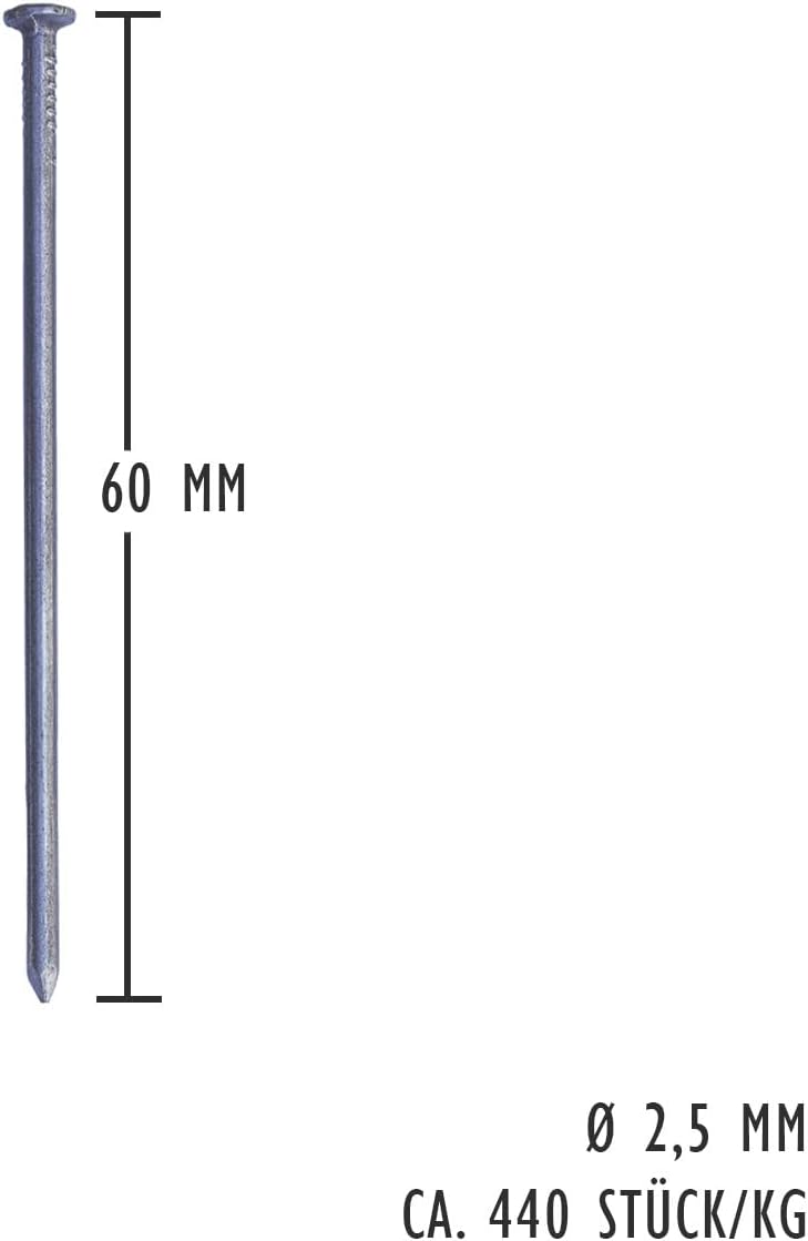 siwitec Drahtstifte blank, 5 kg, 2,5 x 60 mm, Bau- und Tischlerstifte, universell einsetzbare Drahtn