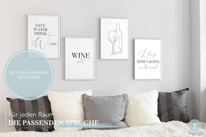 Papierschmiede® Premium Spruchposter Set 4er DIN A1, Motiv: Wine, Englisch Traube Vino, Typografie B