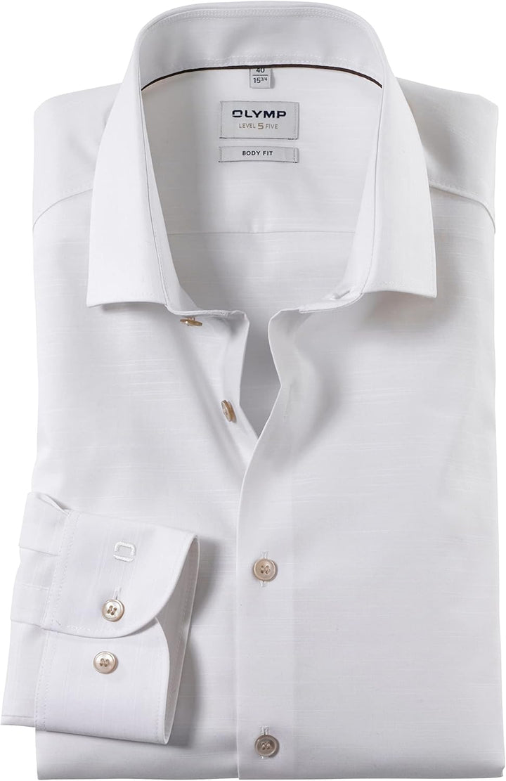 OLYMP Herren Oberhemd Langarm Level Five,Einfarbig,Body fit,Modern Kent 43 Hellbeige 20, 43 Hellbeig