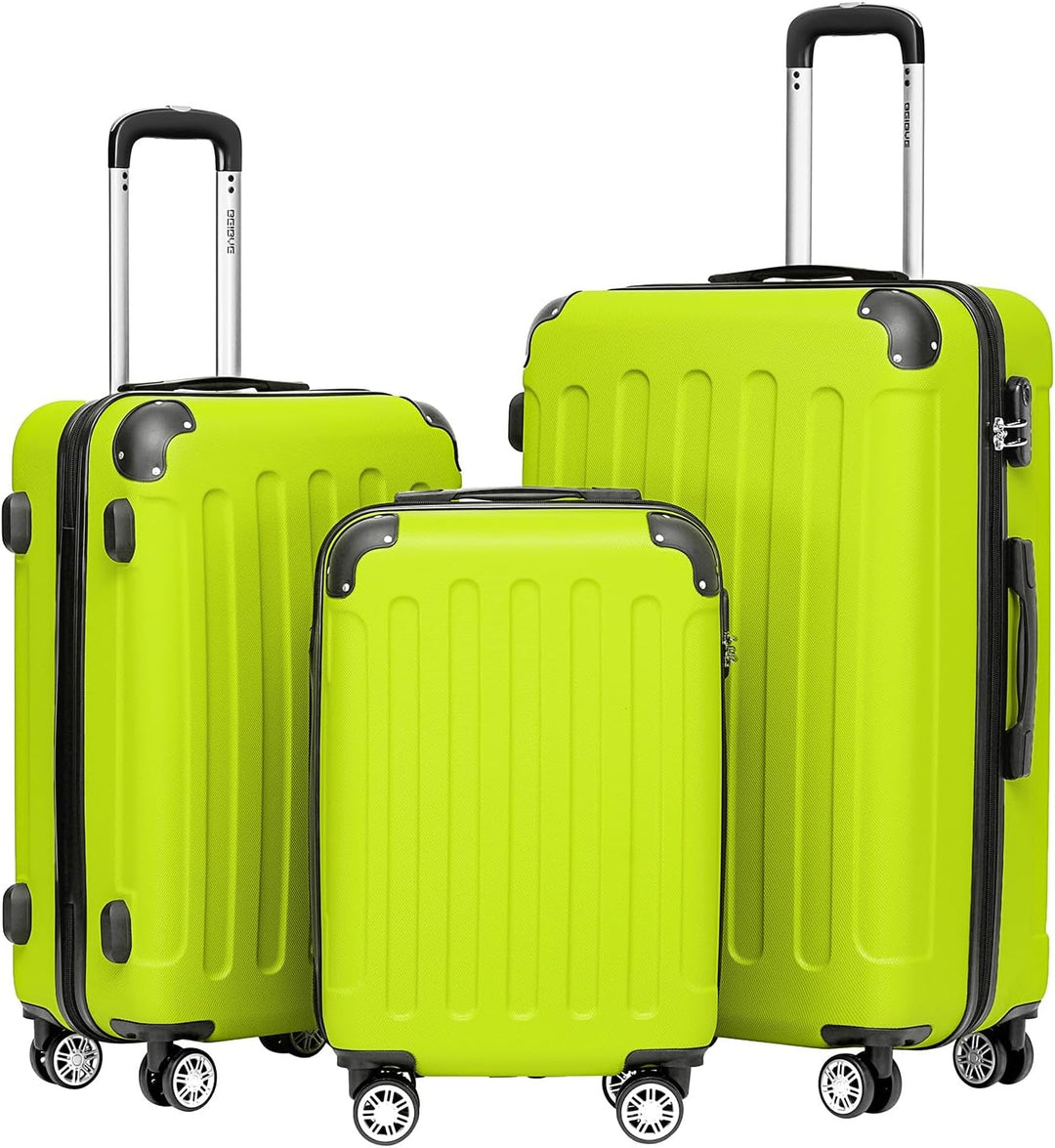BEIBYE Hartschalen-Koffer Trolley Rollkoffer Reisekoffer Handgepäck 4 Rollen (M-L-XL-Set) (Gruen, Se