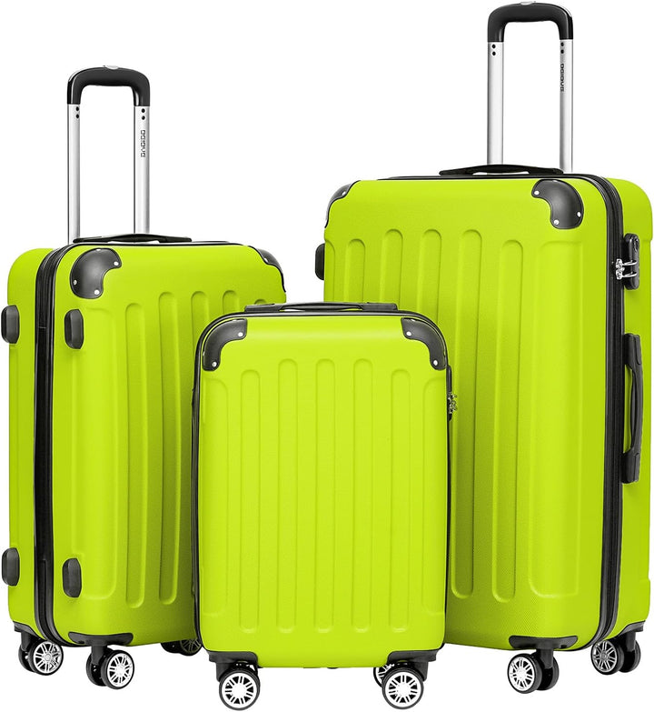 BEIBYE Hartschalen-Koffer Trolley Rollkoffer Reisekoffer Handgepäck 4 Rollen (M-L-XL-Set) (Gruen, Se