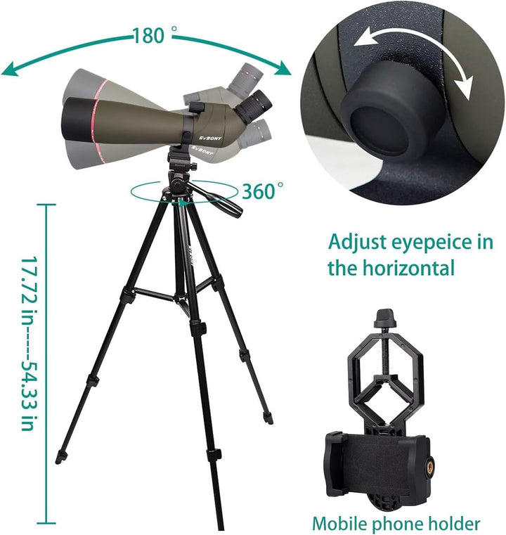 Svbony SV13 20-60X80 Spektiv mit Stativ, HD Wasserdicht Spektive Vogelbeobachtung mit Tragetasche, F