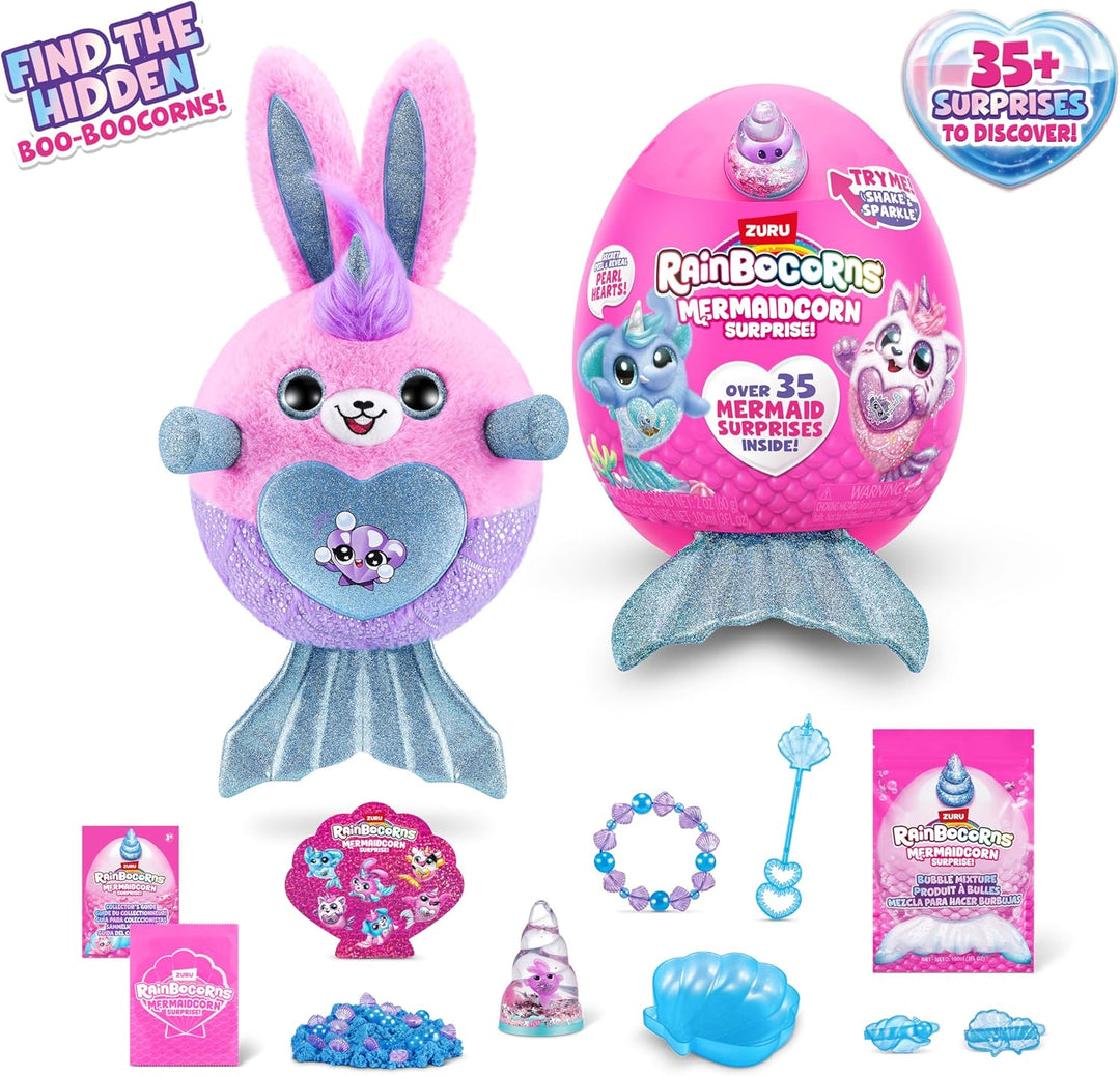 Rainbocorns Mermaidcorn Surprise Serie 7, Coral Hase, von ZURU, 28 cm Plüschtier, Meerjungfrau Spiel