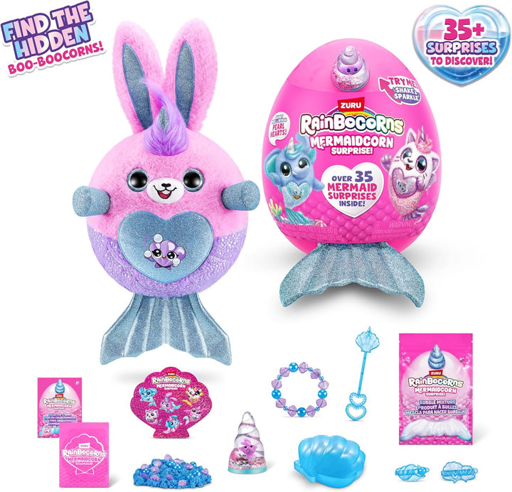 Rainbocorns Mermaidcorn Surprise Serie 7, Coral Hase, von ZURU, 28 cm Plüschtier, Meerjungfrau Spiel