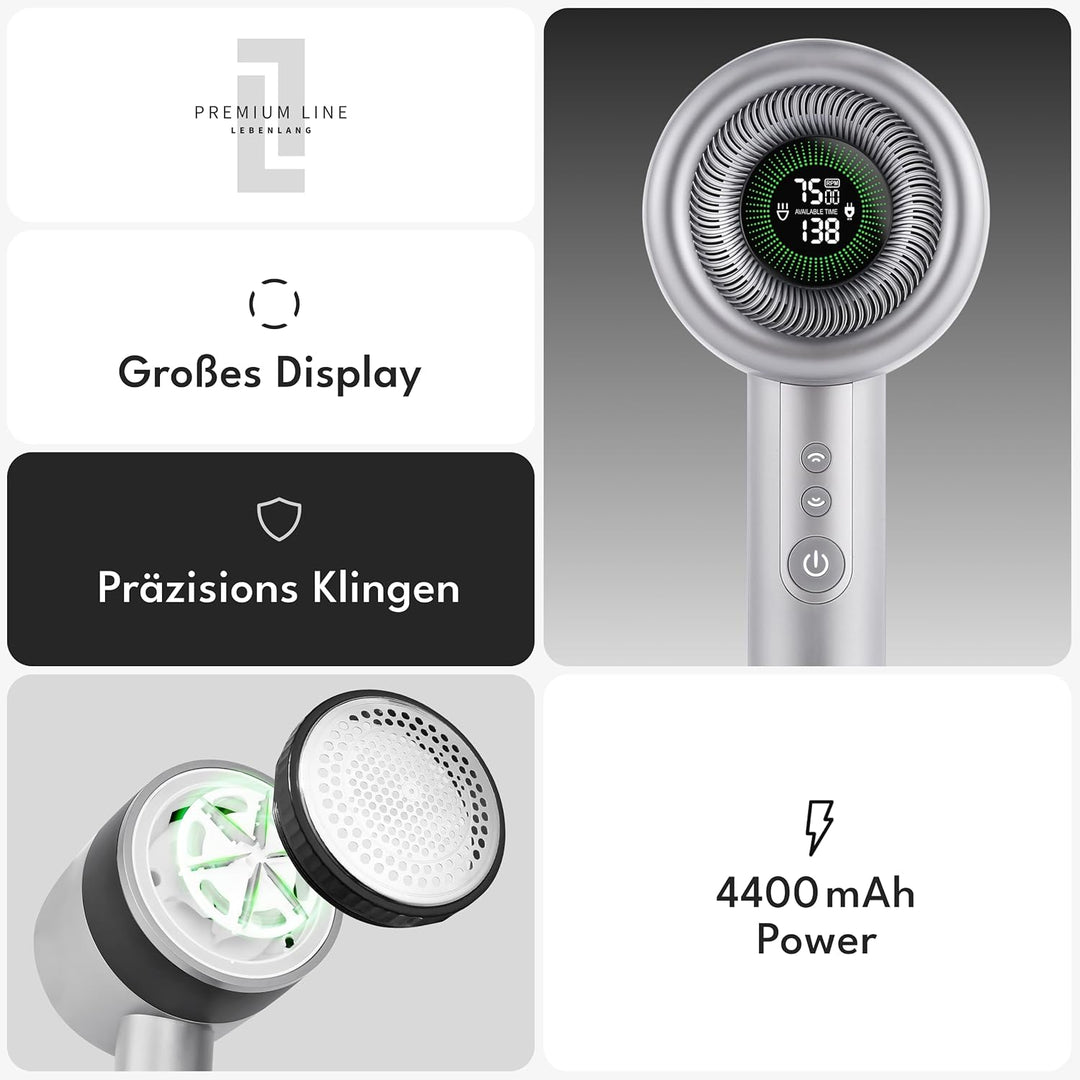 LEBENLANG Premium Fusselrasierer Elektrisch 4000mAh - Inkl. LED Display & Taschenlampe I 5 Modi & 3,