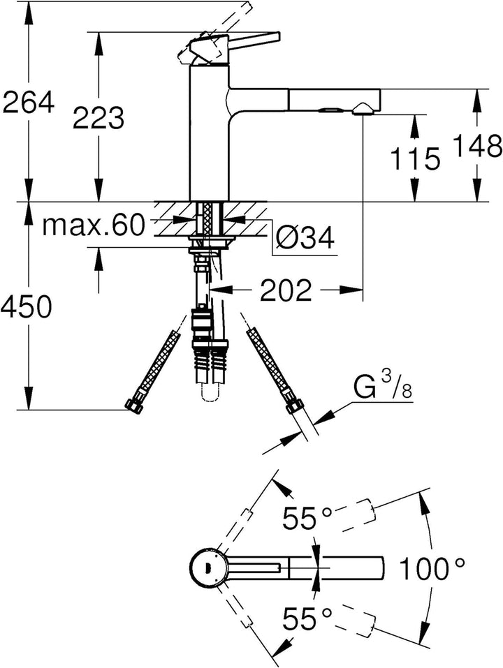 GROHE Concetto - Spültischbatterie (mittelhoher Auslauf, Schwenkbereich 100°, herausziehbare Brause)
