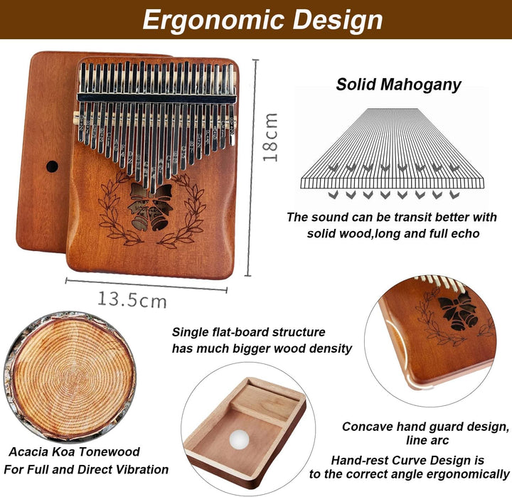 Kalimba 21 Schlüssel Daumenklavier aus Holz, Thumb Piano, Marimba Mbira Finger Daumen Piano Musikins