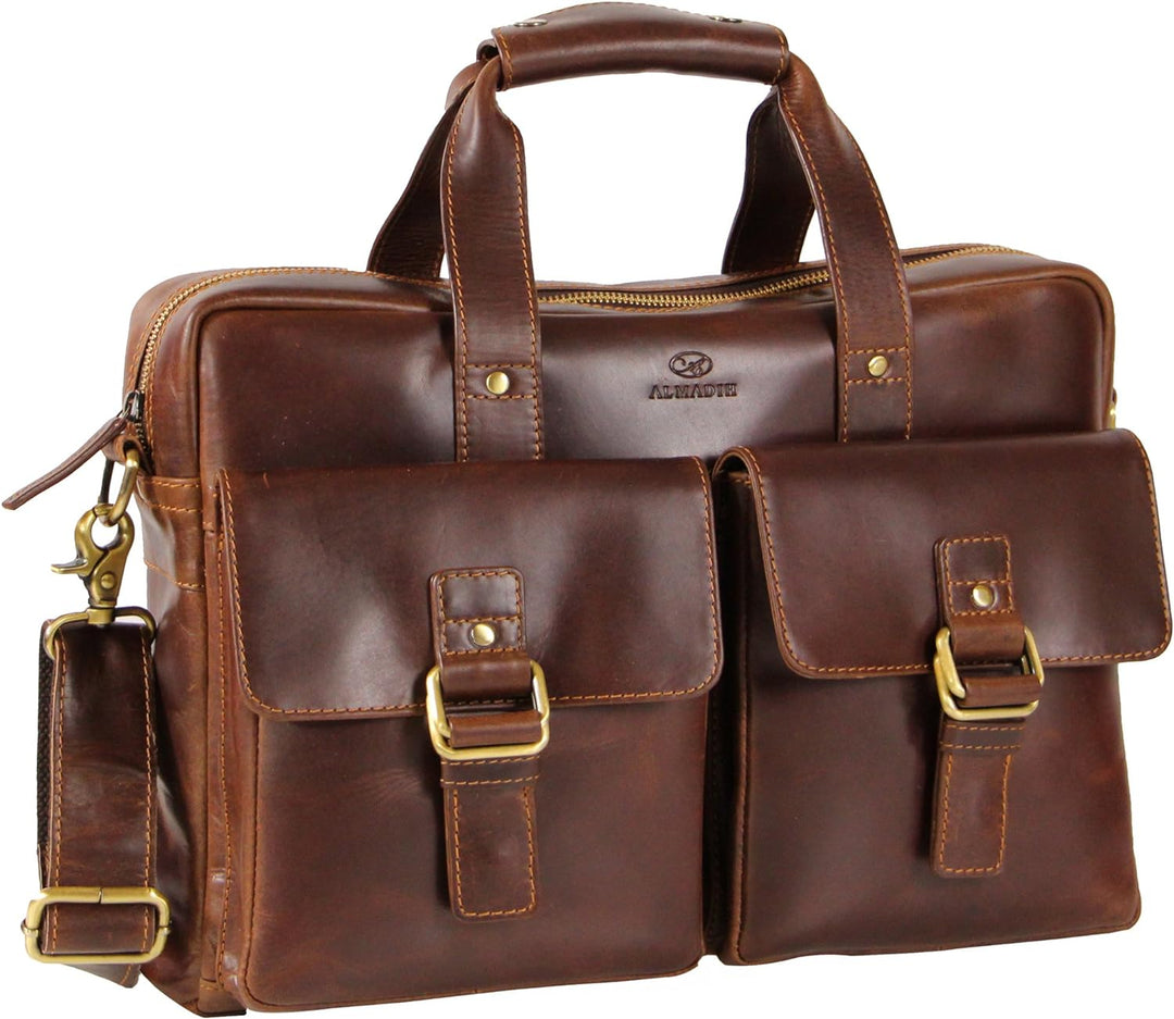 ALMADIH ® Aktentasche JOEY Premium Rindsleder mit gepolstertem Laptopfach Leder Herren Tasche viele