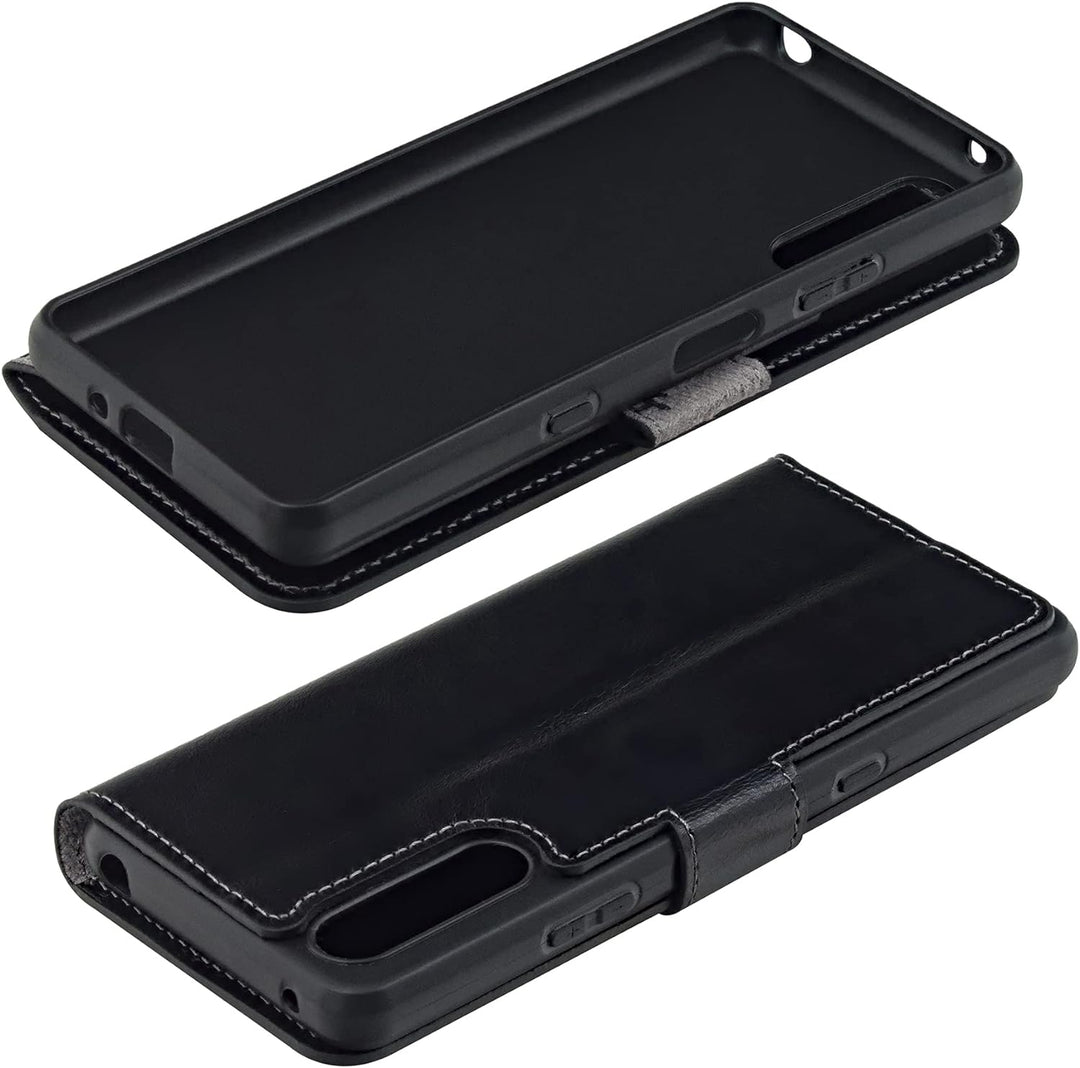 Suncase Book-Style Hülle kompatibel mit Sony Xperia 10 III 3 (2021) Leder Tasche (Slim-Fit) Lederhül